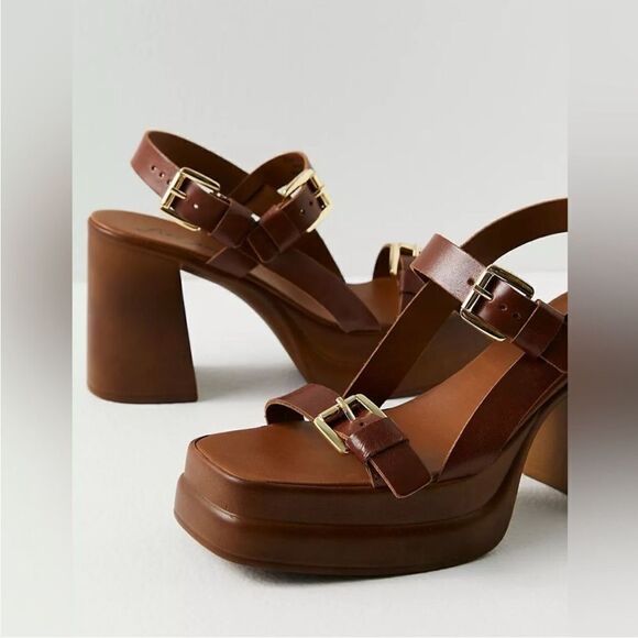 Free People Pamela Double Stack Platform Heels Brown US 10 - Picture 2 of 9